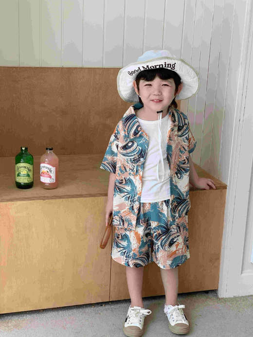 【19.9元/套起】25春夏新款短袖衬衫套装夏季休闲童装港风宽松潮版 商品图1