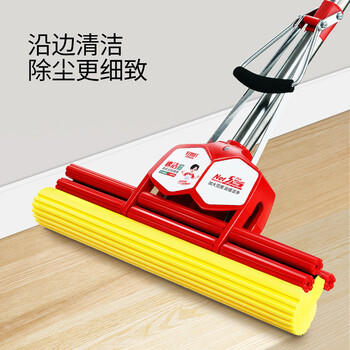 好媳妇胶棉拖把38cm1个头 不锈钢双排滚轮免手洗海绵拖把家用挤水神器 商品图2