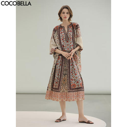 COCOBELLA度假风定位印花裁剪半身裙夏气质通勤大摆裙HS7050 商品图0