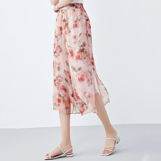 「高货oyg」全新升级【铂金会员330/天猫449/差价119】(50130)洛诗琳缎面真丝印花裤2025夏季高腰宽松阔腿休闲七分裤 商品图2