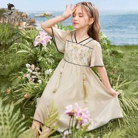 【孩提精灵】3070 绿雨云烟新中式童连衣裙-喜出