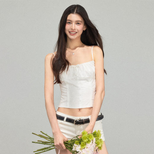 Ariseism 美式复古设计感白色细肩带吊带背心女夏季新款修身上衣 商品图1