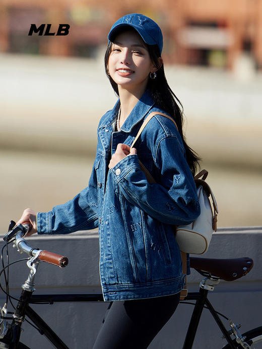 【S/M/L断码服】【微瑕，如无货做退款处理】MLB男女情侣休闲复古老花系列水洗牛仔外套24春季新款3ADKM0341 商品图4