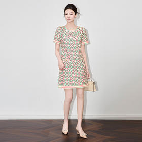 「高货wl」全新升级【铂金会员293/天猫389/差价96】(35156)洛诗琳气质印花连衣裙2025夏季新款时尚圆领显瘦直筒裙