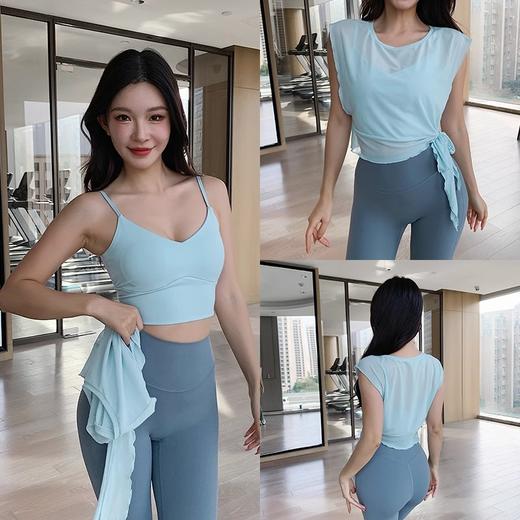 跃牌【美西西系列】瑜伽服两件套轻薄透气运动罩衫健身一体杯文胸舞蹈跑步训练服TZ-502 商品图7
