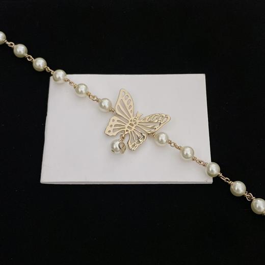 迪奥  浅金色蝴蝶珍珠项链女2024新款轻奢锁骨链法式颈链 （XTY） 商品图3