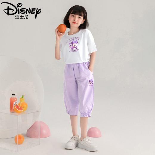 迪士尼女童套装夏季2025新款儿童短袖短裤两件套女大童七分裤薄款 商品图1