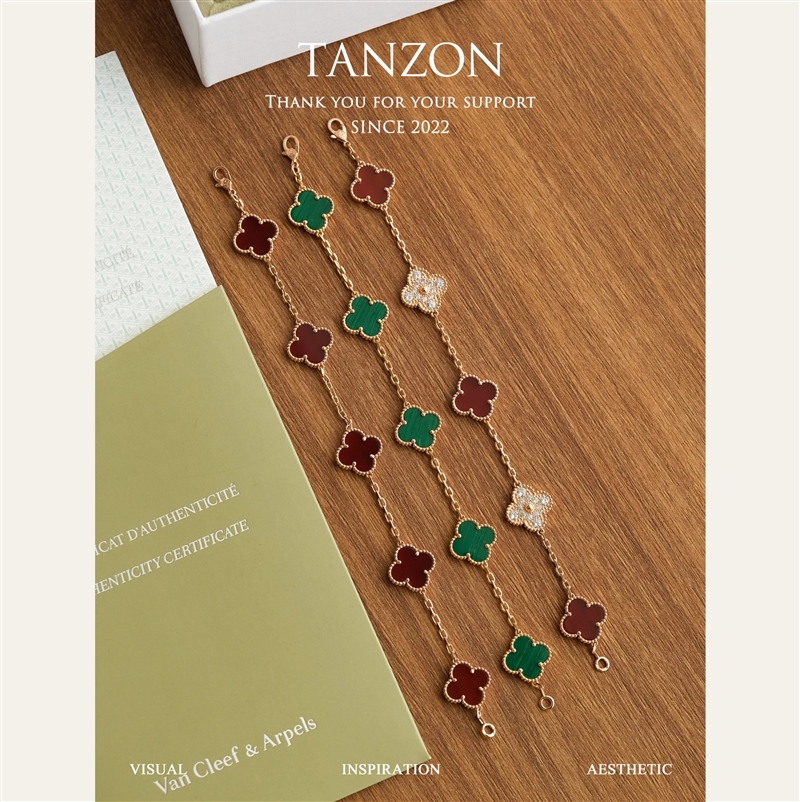 梵克雅宝 - 五花手链，纯银镀厚真金，天然宝石，小仙女必备款！（XTY）