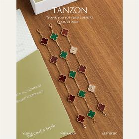 梵克雅宝 - 五花手链，纯银镀厚真金，天然宝石，小仙女必备款！（XTY）