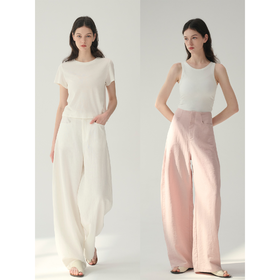 MAISON CECILE 多色/亚麻舒适百搭立体显瘦镰刀弧形裤