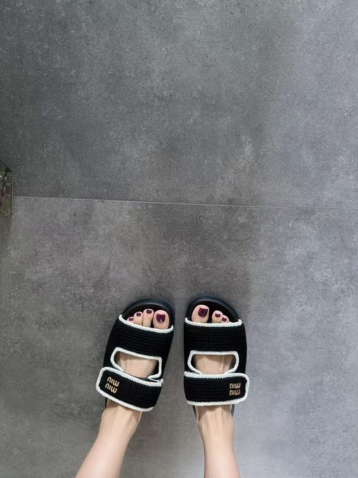 缪缪 两带魔术贴!!编织 厚底拖鞋（HC） 商品图6