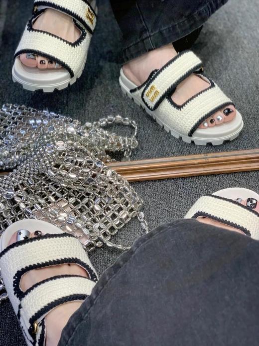 缪缪 两带魔术贴!!编织 厚底拖鞋（HC） 商品图7