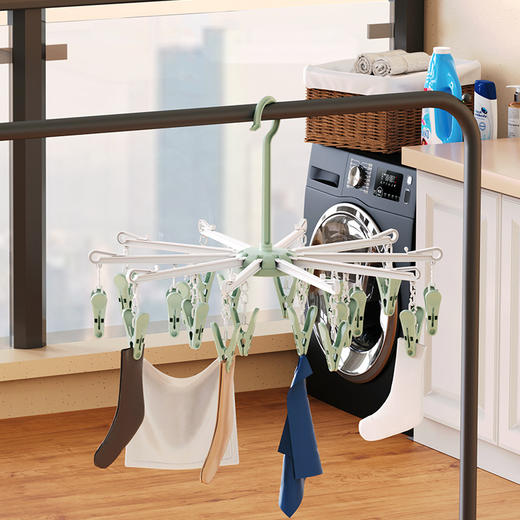 【干湿两用，晾晒不变形~】20夹袜子架 成人儿童家用塑料多功能 折叠毛巾内衣衣架-QQ 商品图0