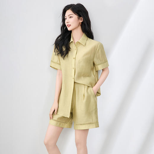 「高货wl」全新升级【铂金会员367/天猫489/差价122】(99705)洛诗琳时尚天丝亚麻混纺衬衫外套休闲宽松显瘦两件套女 商品图0