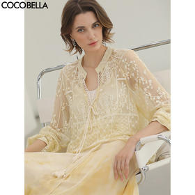 COCOBELLA万针刺绣炒色衬衫女微透视流苏上衣吊带套装SR0075