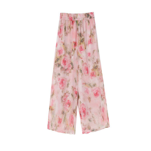 「高货oyg」全新升级【铂金会员330/天猫449/差价119】(50130)洛诗琳缎面真丝印花裤2025夏季高腰宽松阔腿休闲七分裤 商品图4