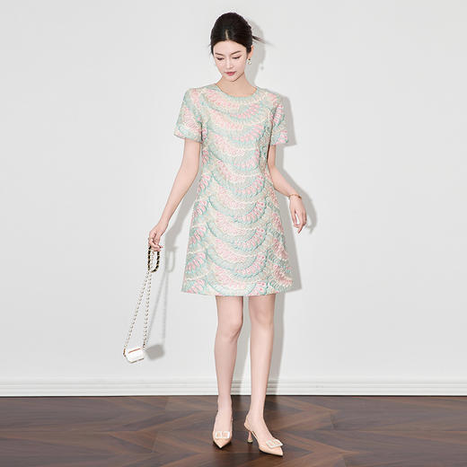 「高货wl」全新升级【铂金会员358/天猫479/差价121】(15531)洛诗琳时尚重工雀羽欧根纱彩绣连衣裙2025夏季显瘦A字裙 商品图0