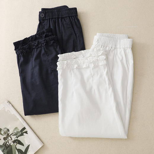 GYH 8310木耳边宽松直筒休闲裤薄款九分裤简约裤 商品图2