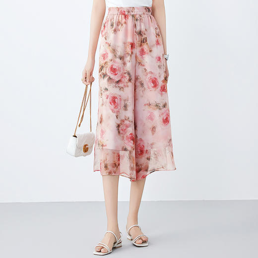 「高货oyg」全新升级【铂金会员330/天猫449/差价119】(50130)洛诗琳缎面真丝印花裤2025夏季高腰宽松阔腿休闲七分裤 商品图3