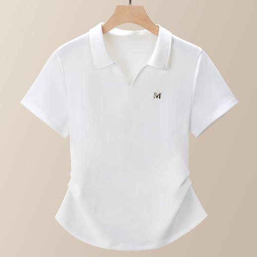 「自」全新升级【铂金会员109/天猫149/差价40】(10939)洛诗琳POLO领T恤2025夏季小个子翻领正肩显瘦短袖上衣女 商品图1