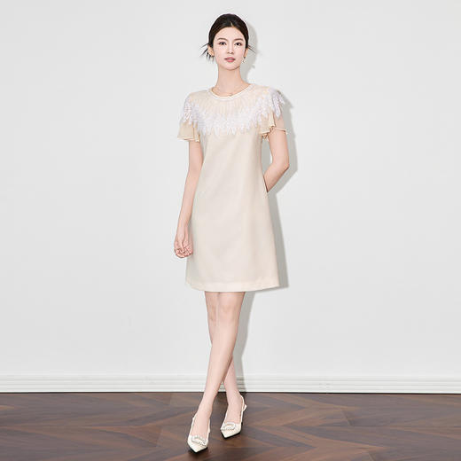 「高货wl」全新升级【铂金会员330/天猫439/差价109】(20137)洛诗琳法式轻奢名媛气质圆领重工钉珠亮片刺绣网纱连衣裙 商品图1