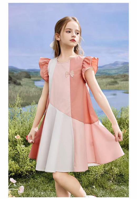 【孩提精灵】2121 粉色拼色童连衣裙-喜出 商品图0