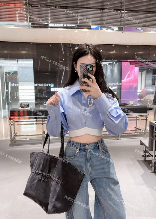 亚历山大王 品牌徽标系带闭合 棉托特包Tote包购物袋手提单肩包 (MM) 商品图4