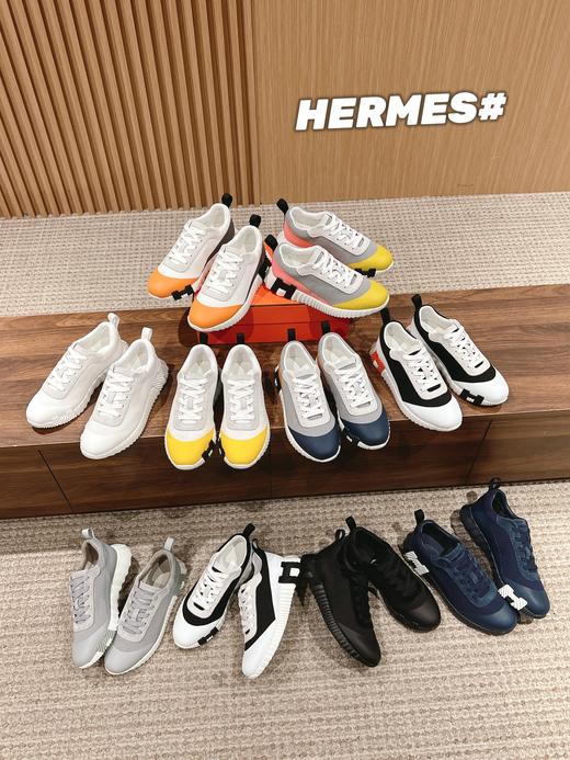 爱马仕情侣款休闲鞋 麂皮搭拼接网布运动鞋 男女同款（DBG) 商品图0