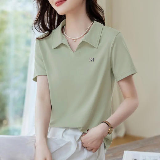 「自」全新升级【铂金会员109/天猫149/差价40】(10939)洛诗琳POLO领T恤2025夏季小个子翻领正肩显瘦短袖上衣女 商品图0