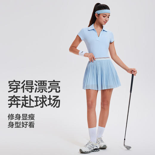 【2025上新】科里芙V领T恤休闲复古速干百褶短袖常规城市纯色翻领 商品图3