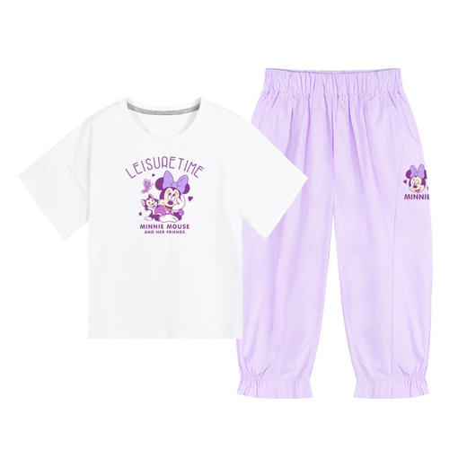 迪士尼女童套装夏季2025新款儿童短袖短裤两件套女大童七分裤薄款 商品图9
