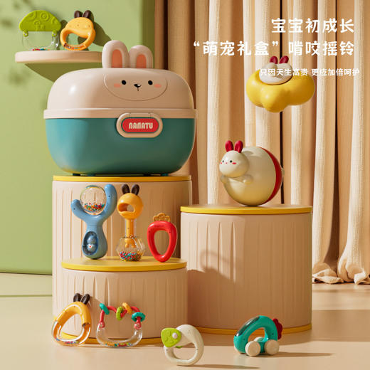 【没有杂质的爱，守护口欲期~】新生婴幼儿萌宠礼盒 牙胶摇铃可啃咬玩具 益智力早教 男女宝宝玩具-QQ 商品图0