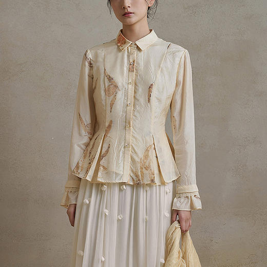 【林栖设计小店】【植物染】真丝衬衣草木染拓印2025秋季新款桑蚕丝衬衫女1953060 商品图0