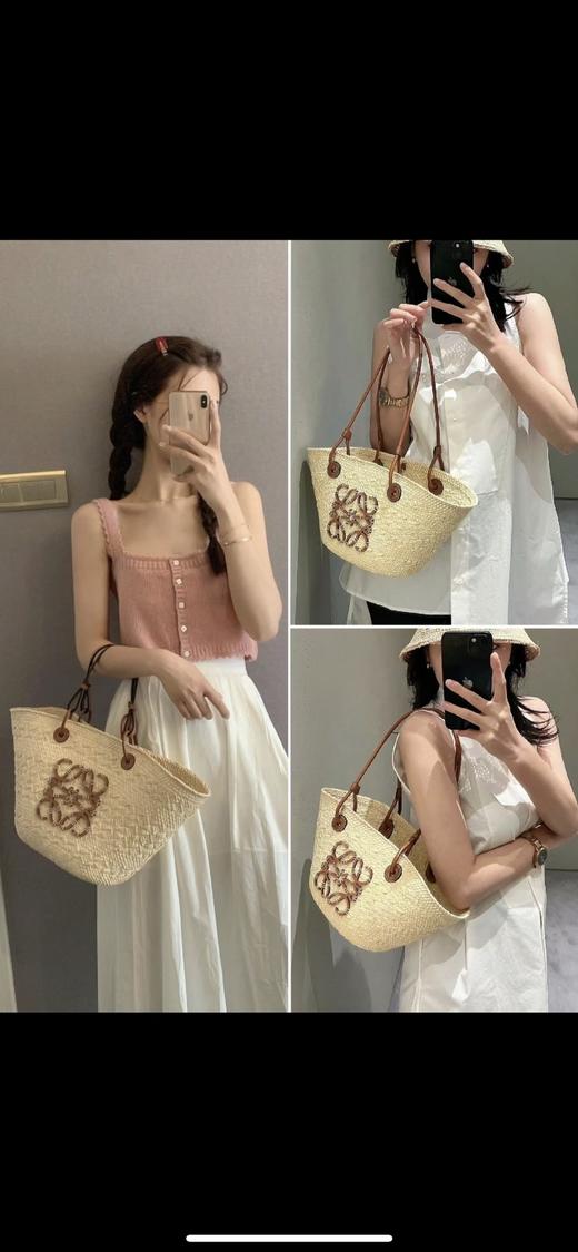 罗意威   爆全网的草编菜篮子 棕榈纤维搭配牛皮革 Anagram Basket 手袋  (MM) 商品图2