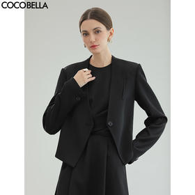 COCOBELLA极简风仿醋酸质感无领西装女通勤一粒扣外套SI0071