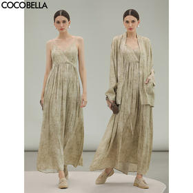 COCOBELLA侘寂风炒色印花连衣裙女松弛国风大摆吊带裙FR3078