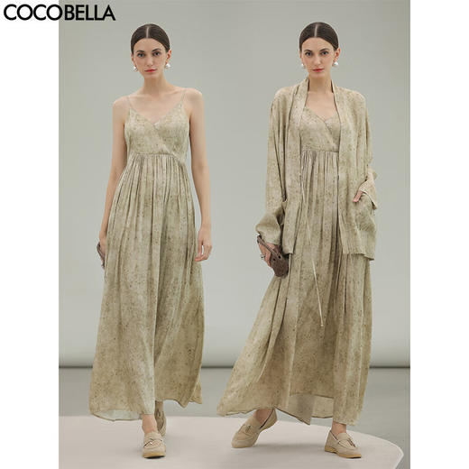 COCOBELLA侘寂风炒色印花连衣裙女松弛国风大摆吊带裙FR3078 商品图0