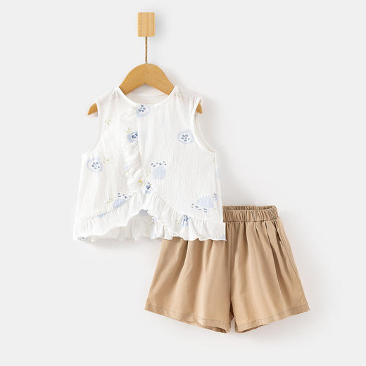 【弹力舒适，透气吸汗套装】婴儿薄款T恤套装 超薄皱皱布家居服 夏季儿童短裤宽松宝宝空调服-QQ 商品图0