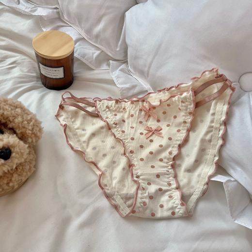 【3条装❗奶油波点蝴蝶结内裤】俏皮撞色很减龄，狠狠戳中我的少女心啦，360度无死角贴合高弹，透气不闷热吸湿干爽，内裤甜美可爱蝴蝶结木耳边三角内裤女QQ 商品图5