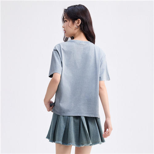 佐丹奴女装纯棉洗水字母刺绣圆领针织短袖T恤05395207 商品图4