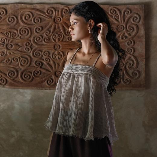 Jai  枯麦色/白色肌理亚麻伞型吊带 商品图1