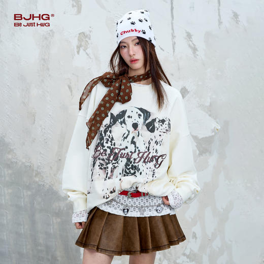 BJHG不计后果斑点狗卫衣男款秋季美式休闲百搭撞色印花情侣上衣 商品图1