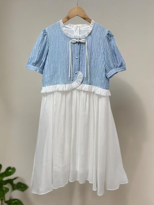 【孩提精灵】0622拼色假两件蓝白 童连衣裙-喜出 商品图2