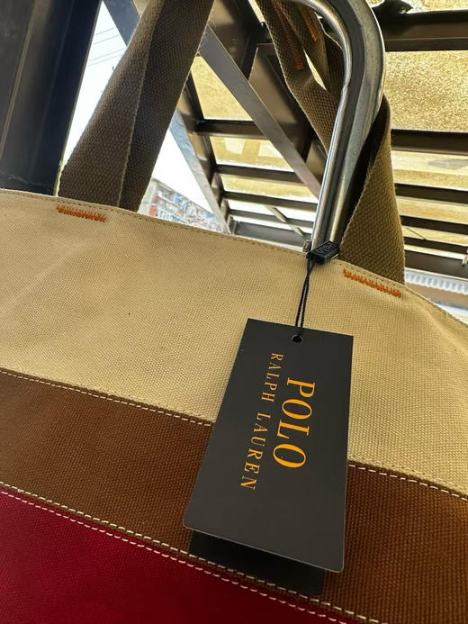 原单正品 Polo 拉夫劳伦全纯棉帆布手提包。简约校园风，休闲大容量，轻便女款。2025年最新款条纹拼色刺绣小马帆布包来袭。 商品图8