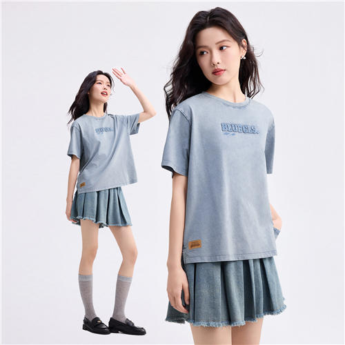 佐丹奴女装纯棉洗水字母刺绣圆领针织短袖T恤05395207 商品图3