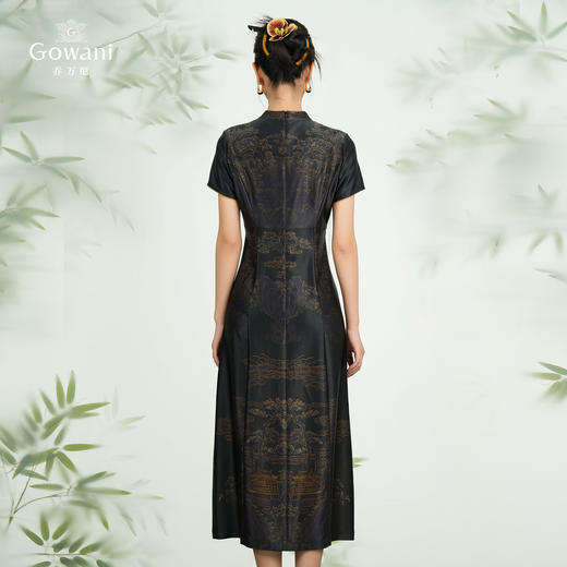 【重磅香云纱】【十里长亭】中式收腰旗袍100%真丝撞色重工包边连衣裙ED2E458 商品图4