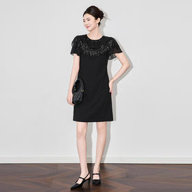 「高货wl」全新升级【铂金会员330/天猫439/差价109】(20137)洛诗琳法式轻奢名媛气质圆领重工钉珠亮片刺绣网纱连衣裙