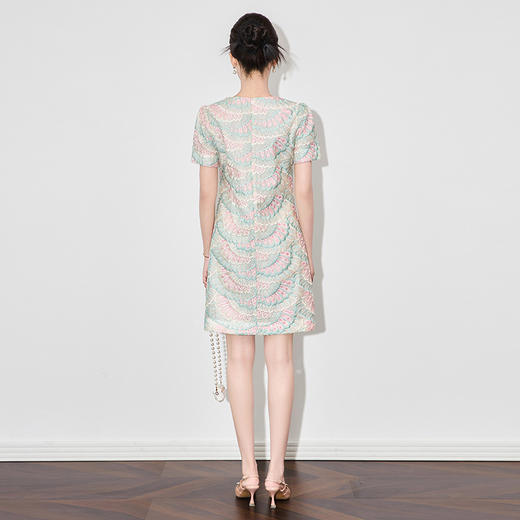 「高货wl」全新升级【铂金会员358/天猫479/差价121】(15531)洛诗琳时尚重工雀羽欧根纱彩绣连衣裙2025夏季显瘦A字裙 商品图2