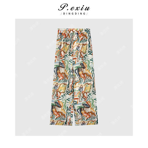 03-5潘依绣丁丁宠粉【涂鸦裤】麻感复古涂鸦印花松紧休闲裤 W-63211 商品图1