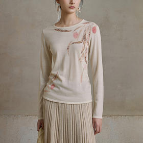 【林栖设计小店】（现货）慕斯绵羊毛拓印植物印花皮肤衣2025早秋新款t恤长袖打底女1953056